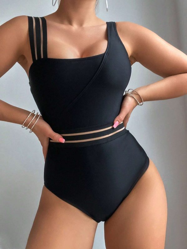 Solid Color One-Piece Swimsuit Black Bathing Suit
