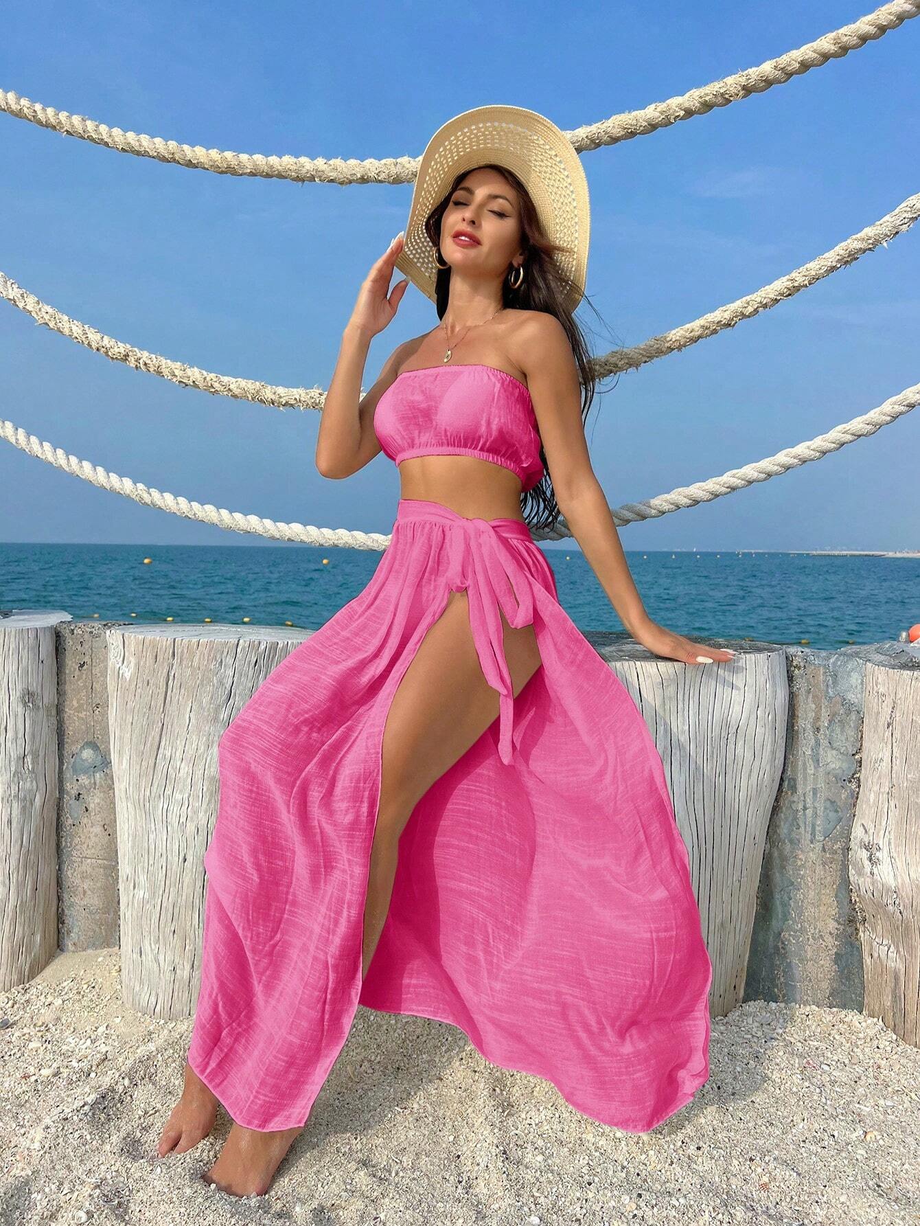 SHEIN Women's Halter Neck Apron, Coat And Skirt Set