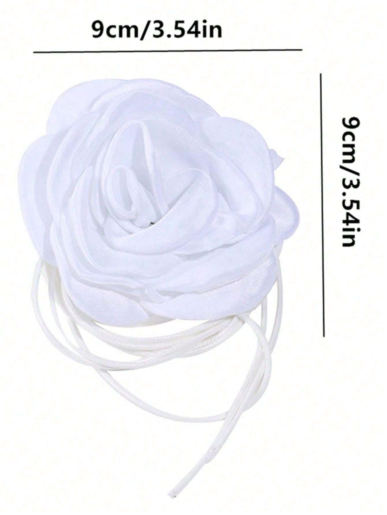 SHEIN 1pc Vintage French Style Burnt Edge Camellia Ribbon Tie Necklace For Women's Accessories - Image 2