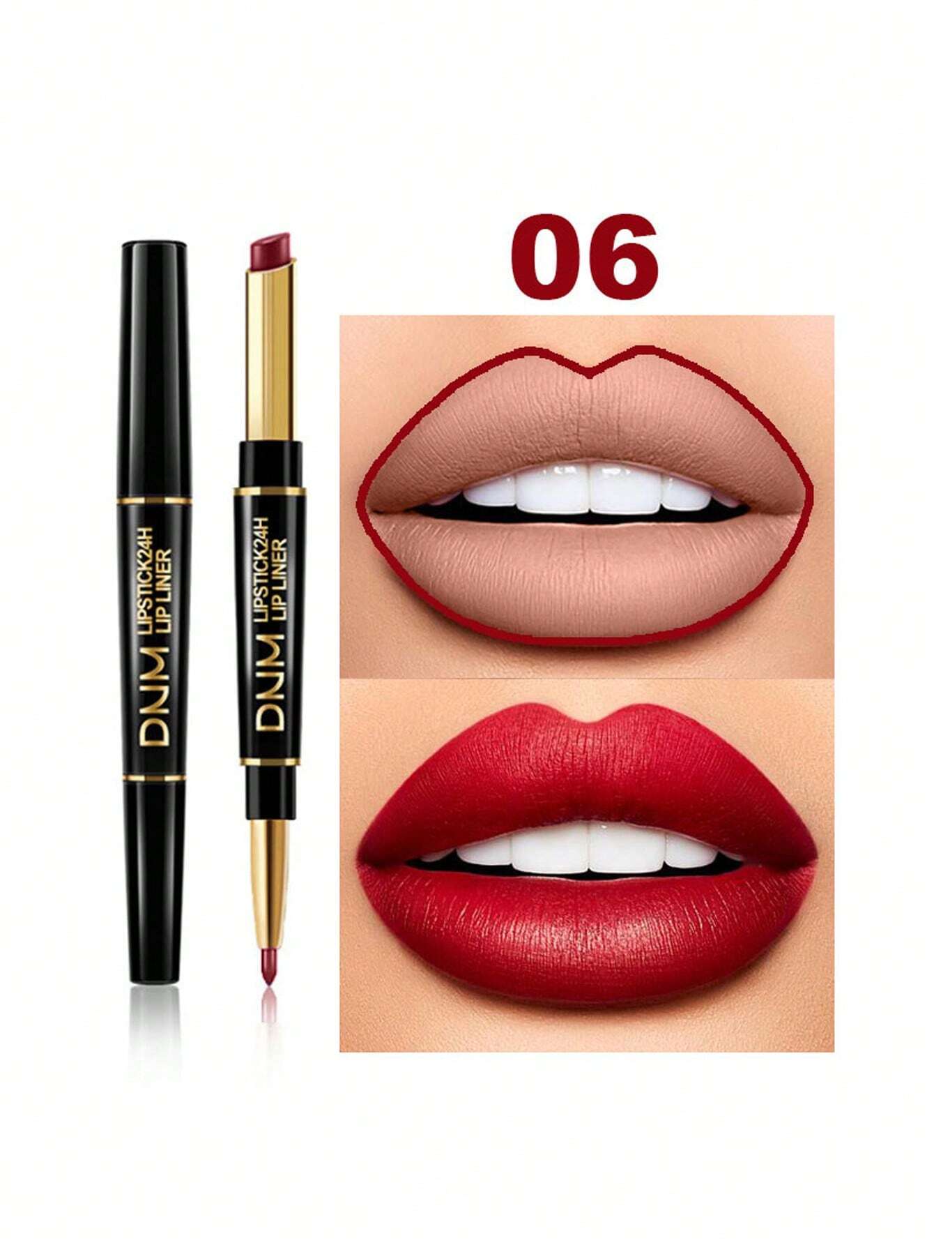 Double-ended Lipstick & Lip Liner, Long-lasting Smudge-proof Non-stick Cup Lip Makeup