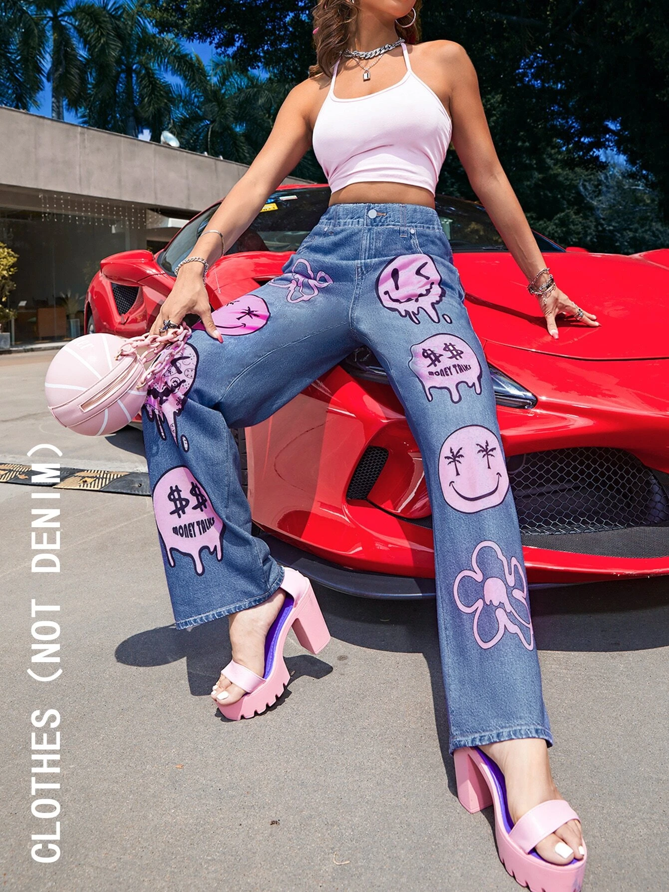 SHEIN Expression & Floral Print High Waisted Pants