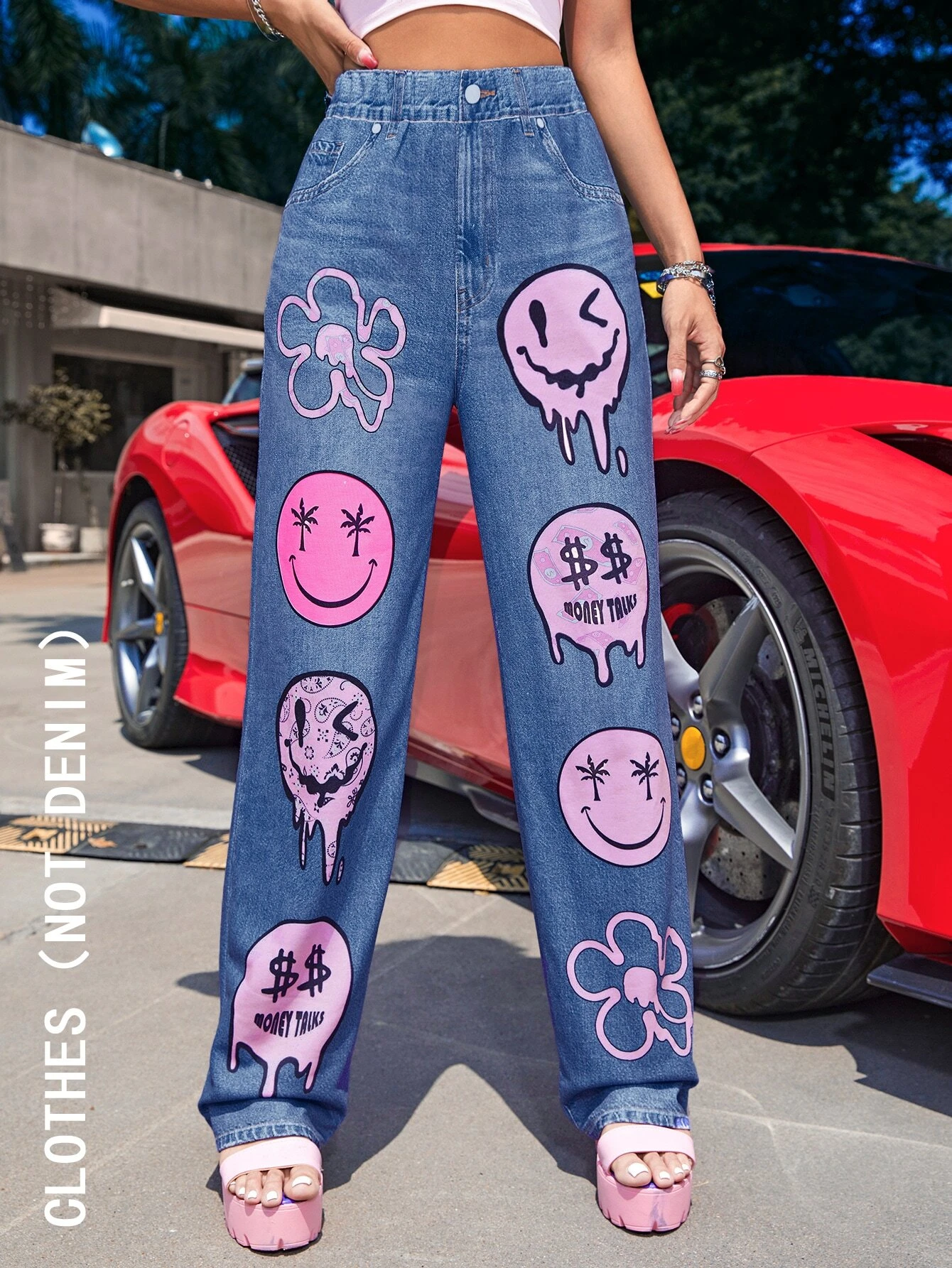 SHEIN Expression & Floral Print High Waisted Pants - Image 3