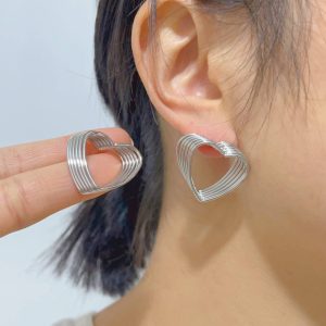 Layered Geometric Heart Stud Earrings