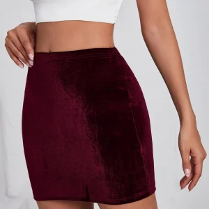 SHEIN BAE Solid Velvet Bodycon Skirt