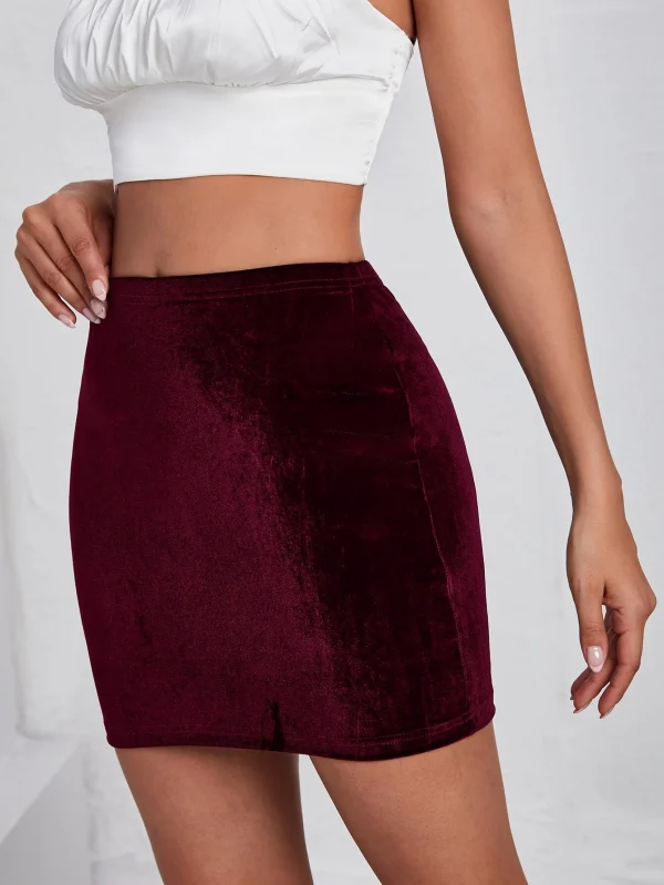 SHEIN BAE Solid Velvet Bodycon Skirt