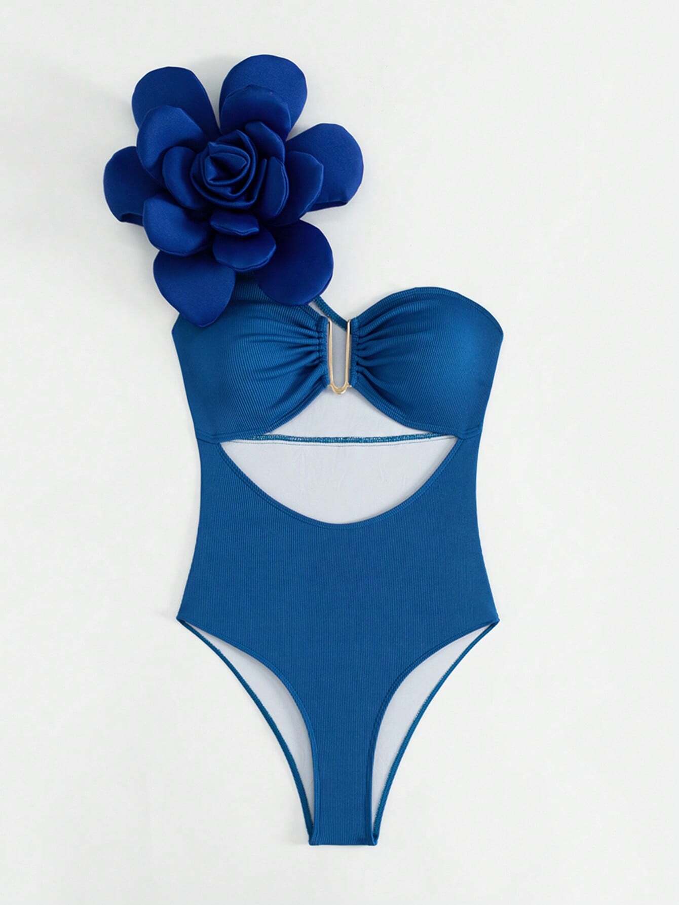 SHEIN Swim Chicsea Ladies' Solid Asymmetrical Neckline Hollow Out One Piece Swimsuit For Summer - Image 3