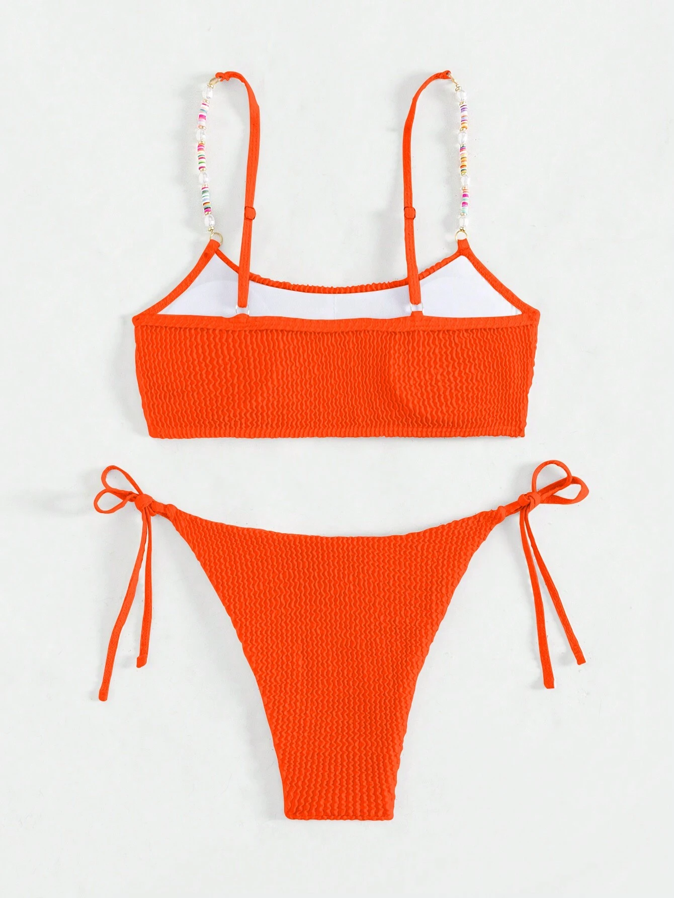 SHEIN Swim Mod Women's Solid Color Pleated Fabric Colorblock Spaghetti Strap Bikini Set, Suitable For Summer Vacation Beach - Image 3