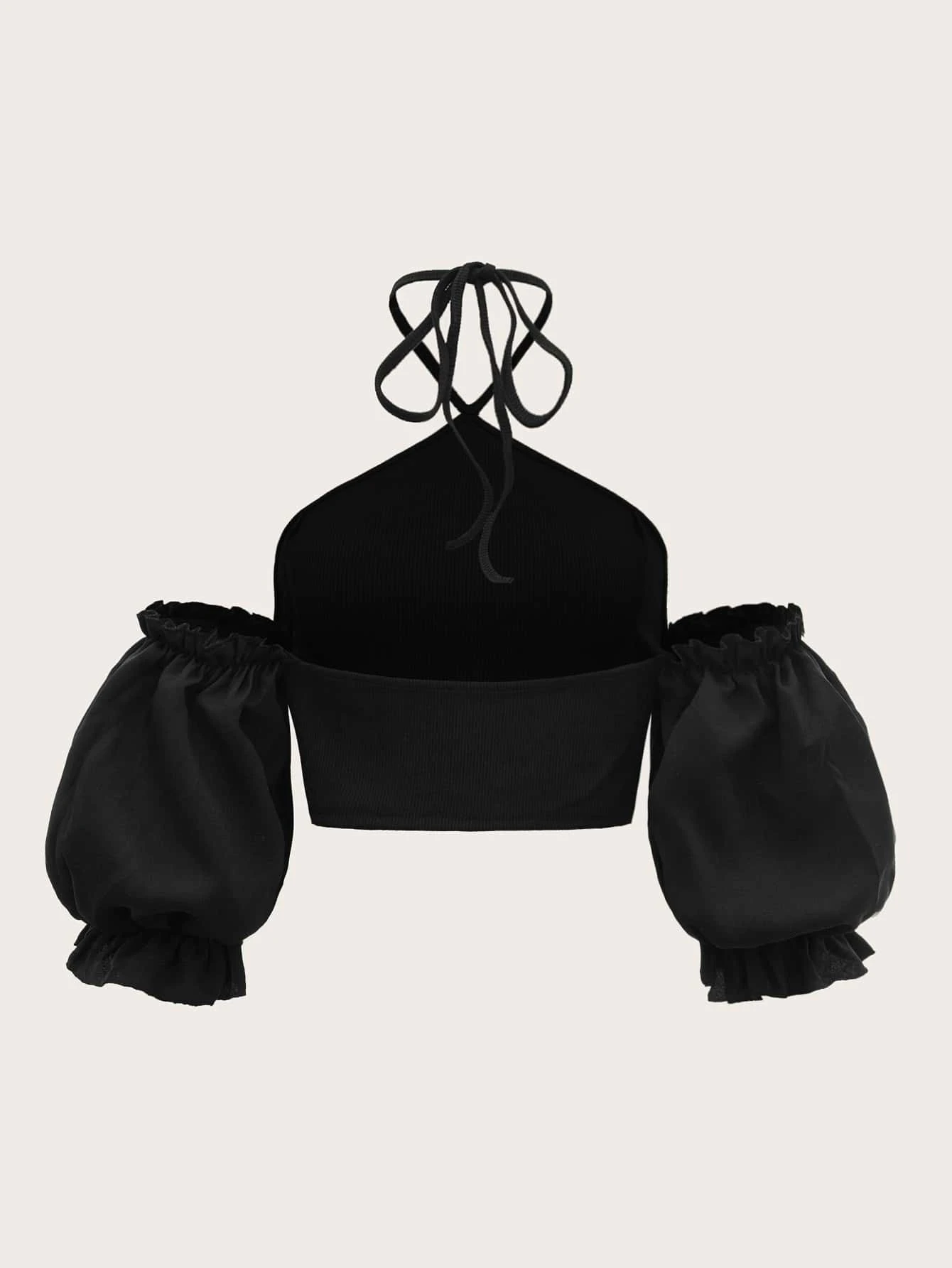 SHEIN WYWH Solid Halter Neck Puff Sleeve Top - Image 2