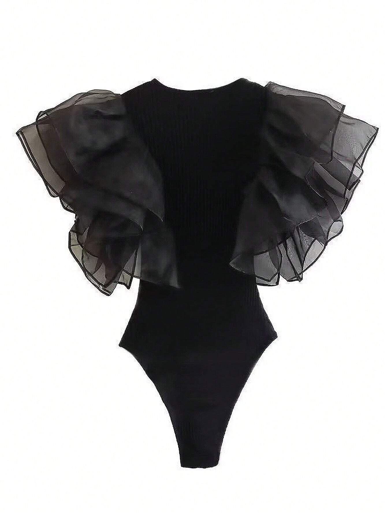 SHEIN Women'S Romantic Slim Fit Exaggerated Ruffle Trim Bodysuit - Image 2