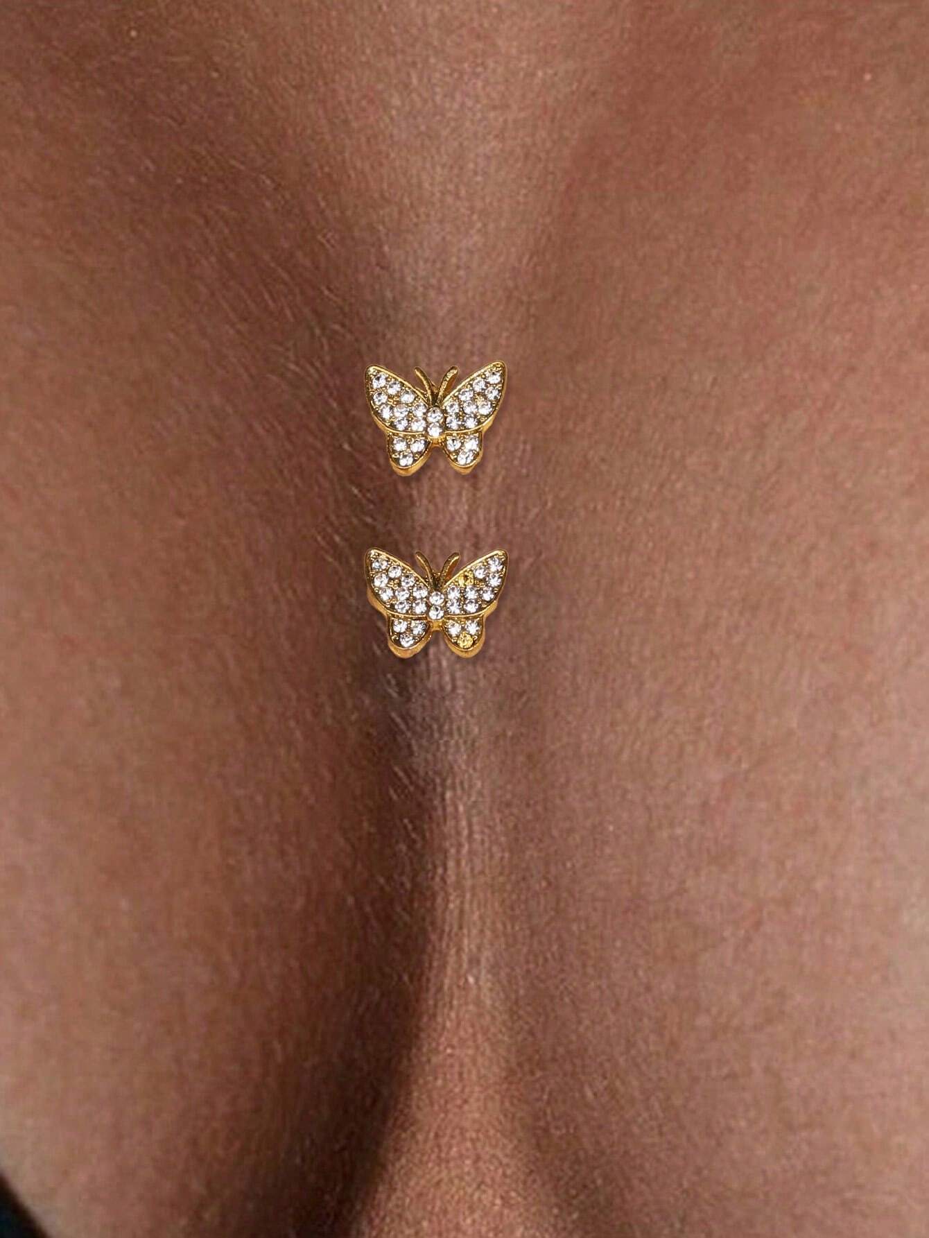 SHEIN 1pair Fashionable Gold Butterfly Cleavage Enhancer Adhesive Breast Pads