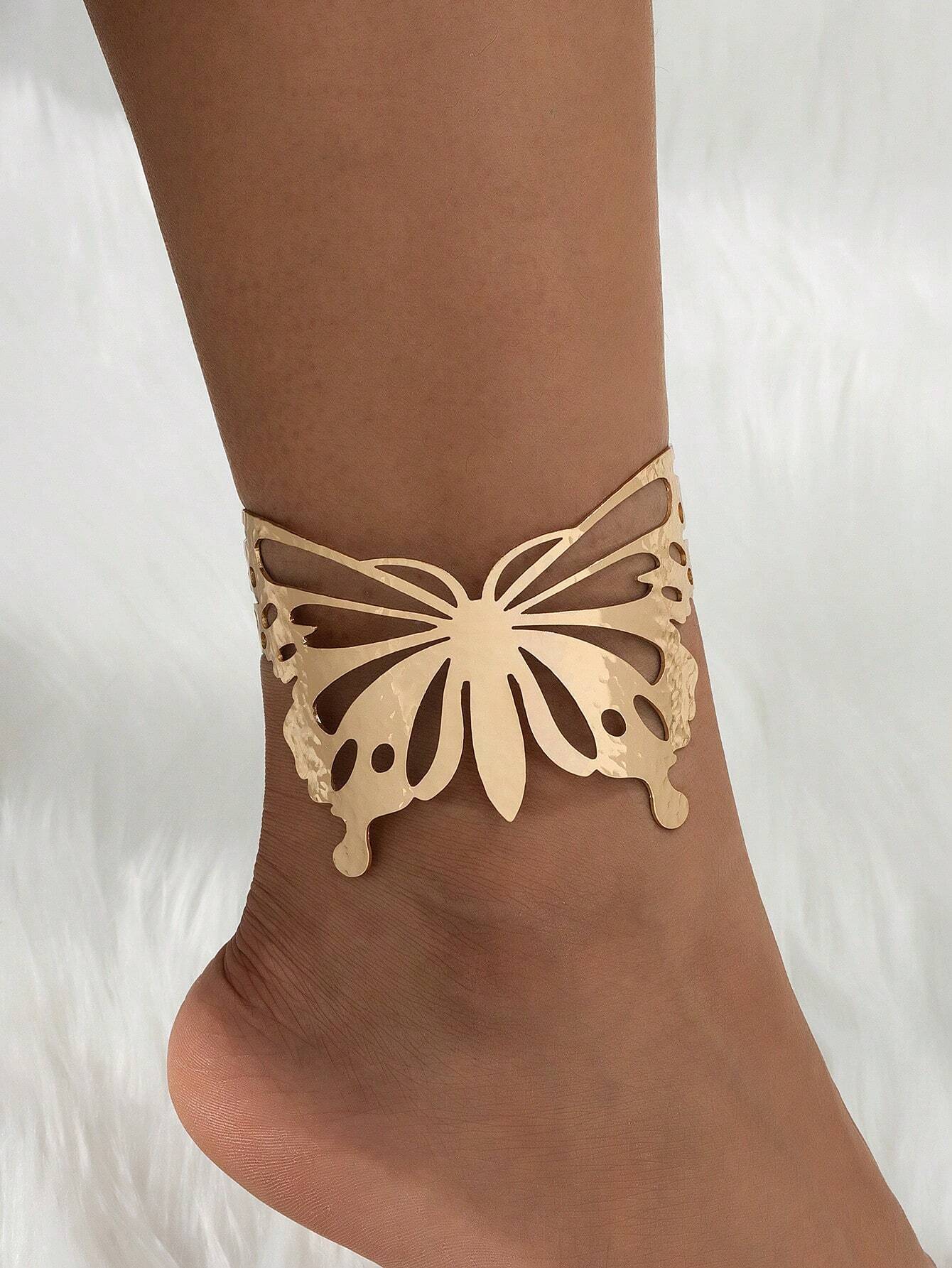 SHEIN 1pc Cute Butterfly Anklet, Fashionable Women Personalized Vintage Hollow-Out Vacation Gift