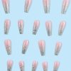 SHEIN 24pcs Coffin Shaped Long False Nails With Glitter Sequin, Full Cover, Pink, Great For Parties, Dancing, Daily Wear Press On Nails Nail Supplies