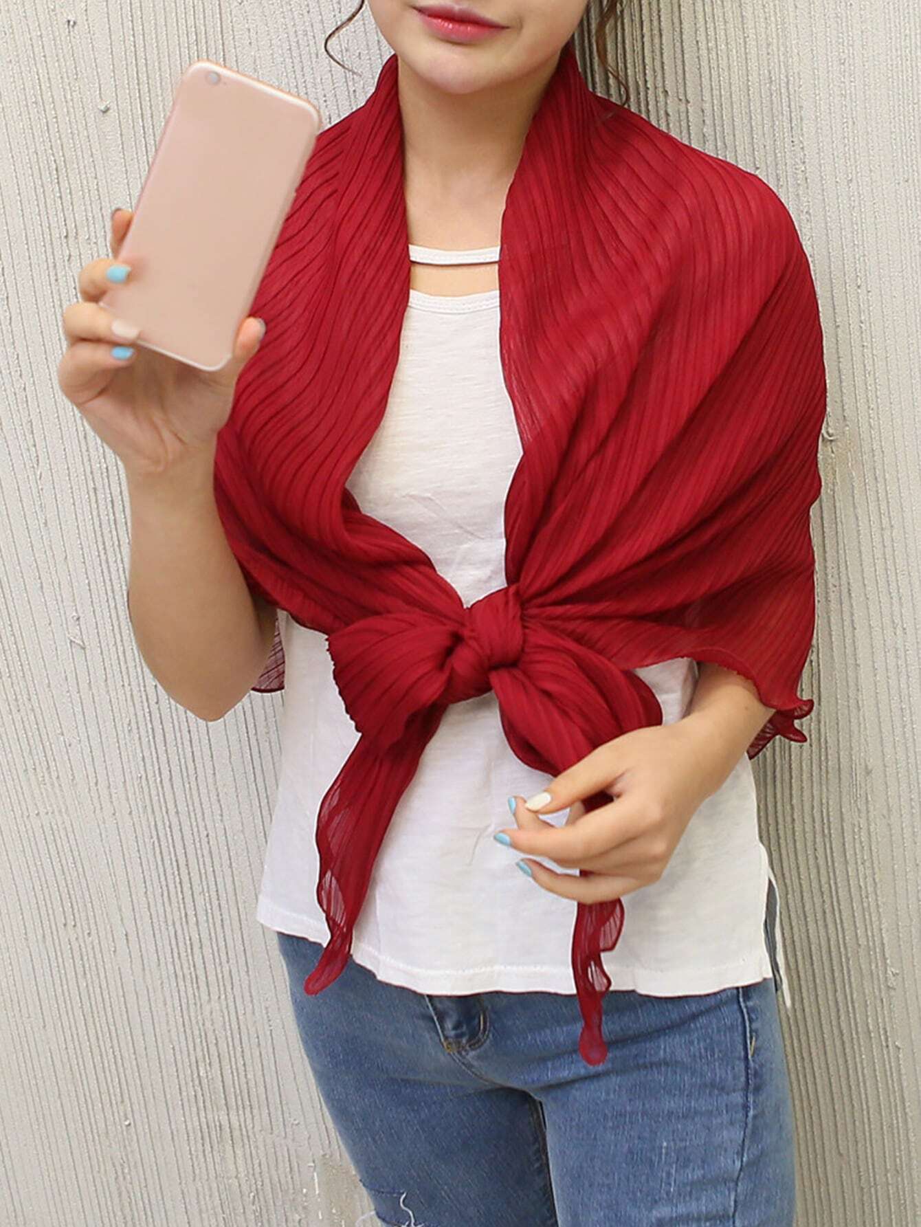 SHEIN Elegant 1pc Solid Color Sun Protection Chiffon Shawl With Pleats Women Wrap