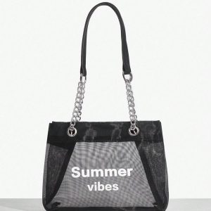 SHEIN SXY Women Fashionable Personalized Cool Casual Mesh Letter Chain Shoulder Bag, For Shopping And Street