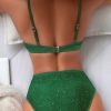SHEIN Swim Vcay Solid Color Metallic Surface Round Ring Hollow Out Bikini Two-Piece Swimwear, Summer Beach