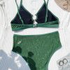 SHEIN Swim Vcay Solid Color Metallic Surface Round Ring Hollow Out Bikini Two-Piece Swimwear, Summer Beach