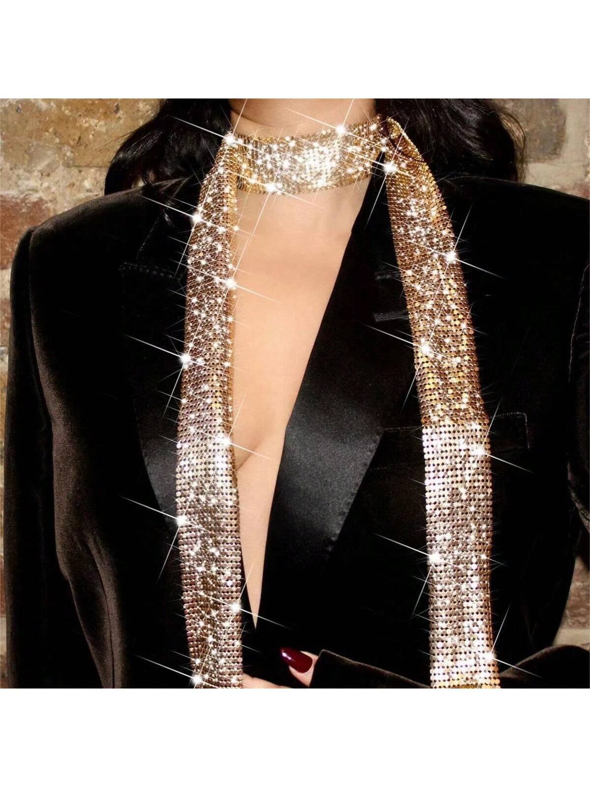 Shiny Thin Scarf - Vintage-Inspired Multi-Functional Accessory For Nighttime And Nightlife - 160cm*3cm