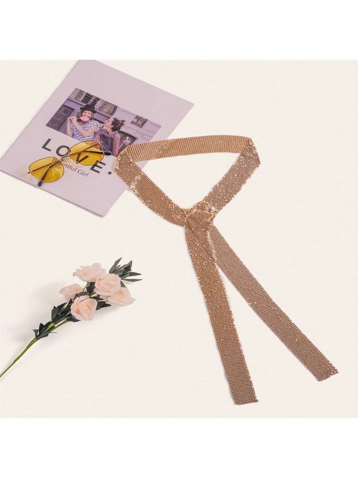 Shiny Thin Scarf - Vintage-Inspired Multi-Functional Accessory For Nighttime And Nightlife - 160cm*3cm - Image 2