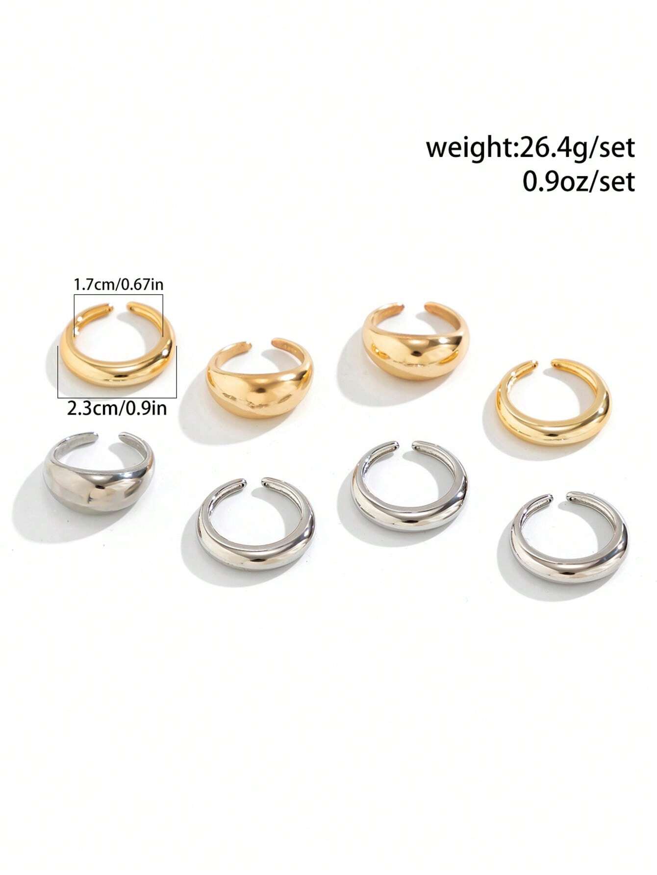 SHEIN 10pcs/Set Geometric Curved Ring Joint Ring Exaggerated Opening Set - Image 2
