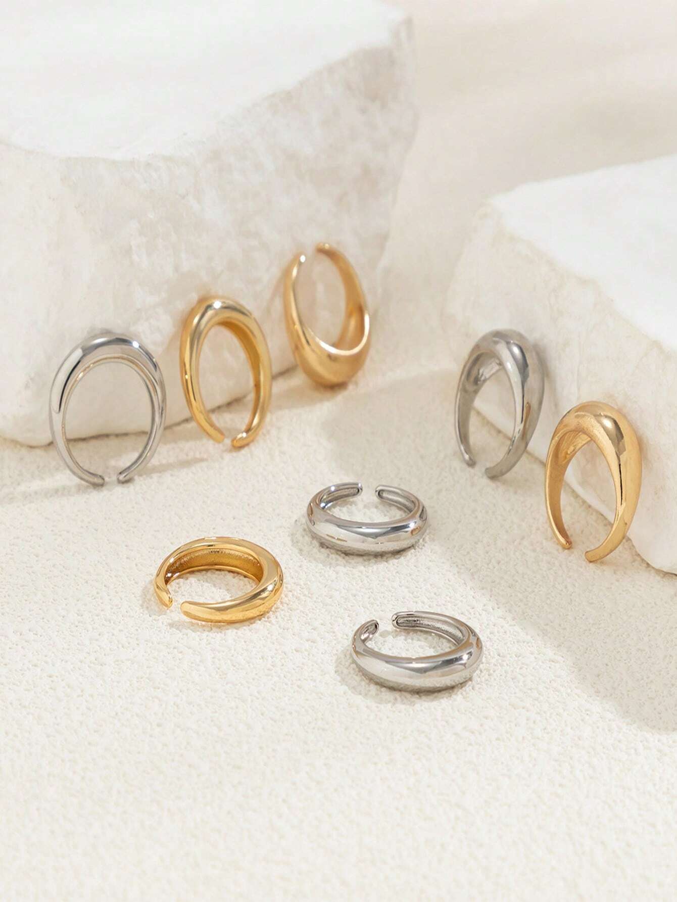 SHEIN 10pcs/Set Geometric Curved Ring Joint Ring Exaggerated Opening Set - Image 3