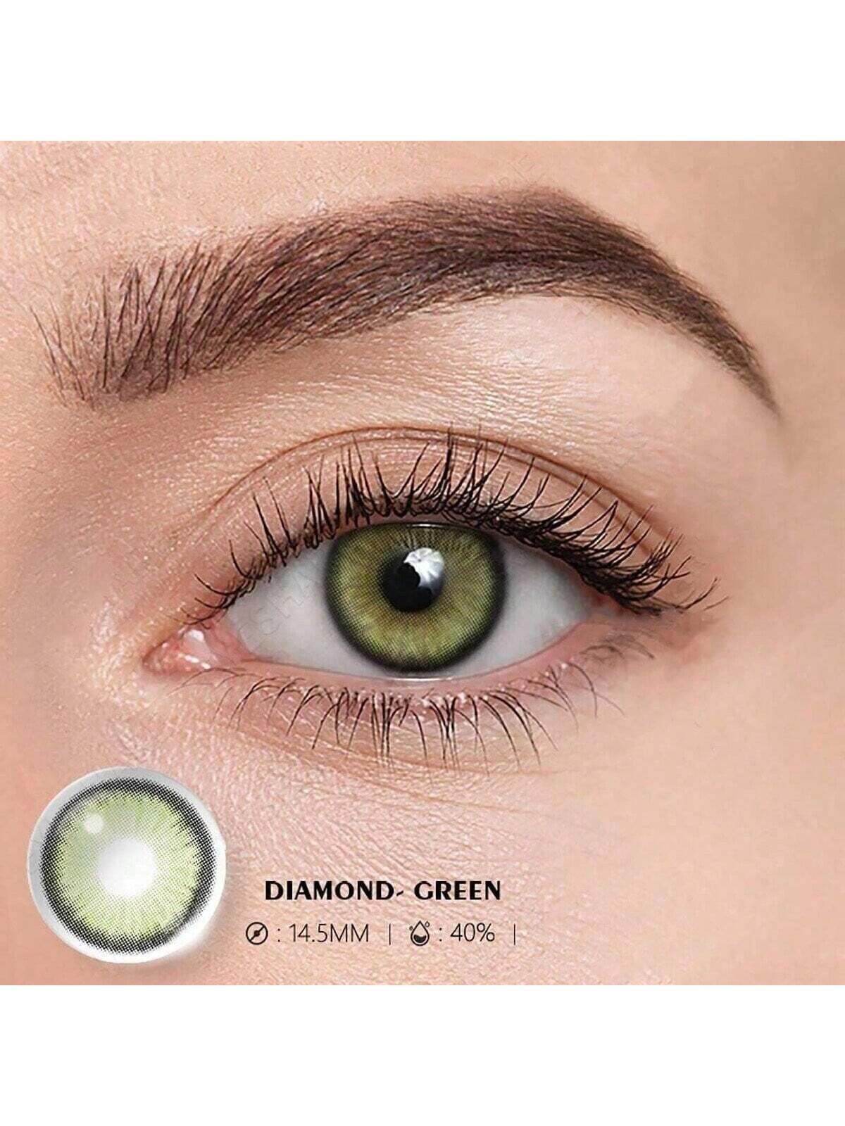 SHEIN 1 Pair Color Contact Lenses, Green, 14.5mm Decorative Disposable Contact Lenses