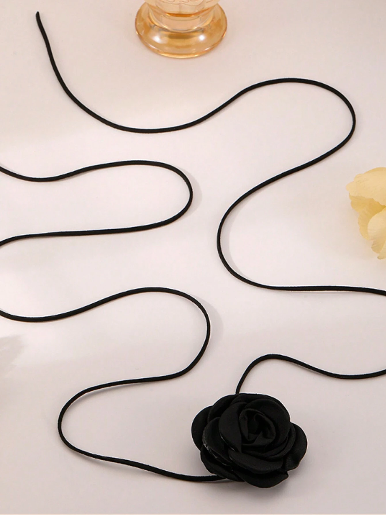 1pc 3D Rose Flower Tied Ribbon Collarbone Chain Choker Necklace