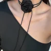 1pc 3D Rose Flower Tied Ribbon Collarbone Chain Choker Necklace