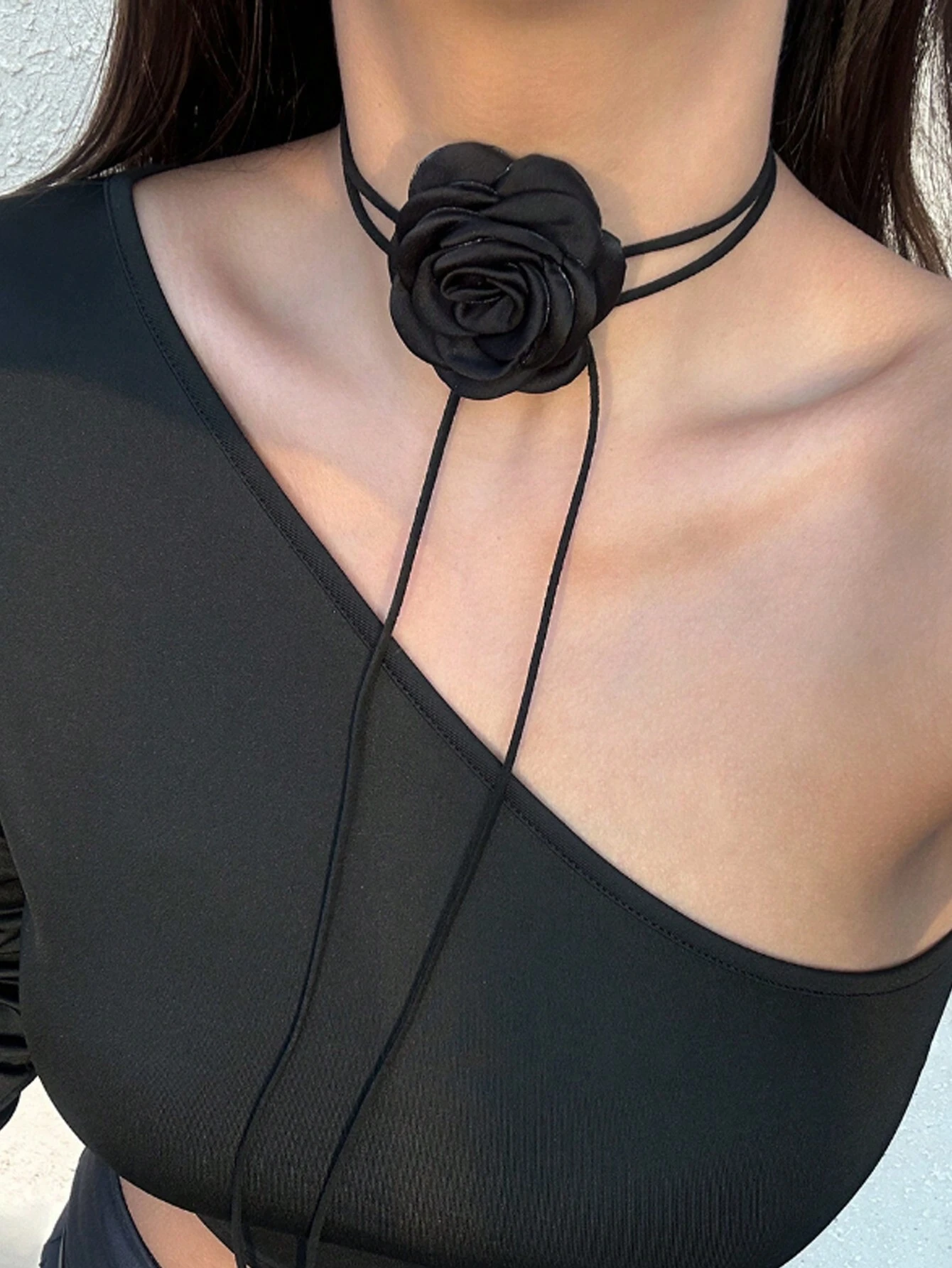 1pc 3D Rose Flower Tied Ribbon Collarbone Chain Choker Necklace