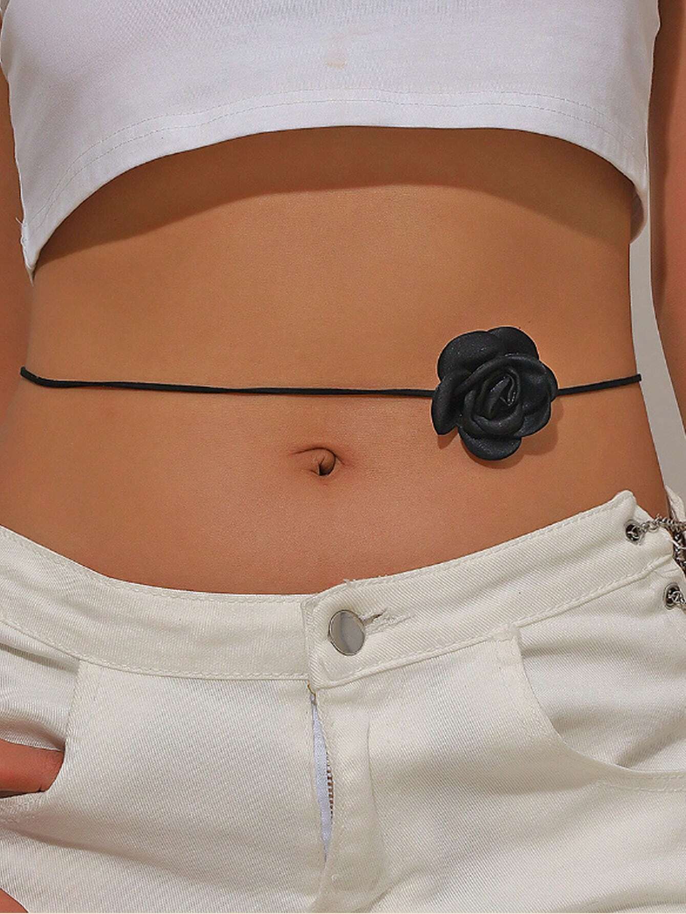 1pc 3D Rose Flower Tied Ribbon Collarbone Chain Choker Necklace