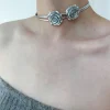 1pc Double-Layered Silver Rose Necklace Choker With No-Fading Titanium Steel