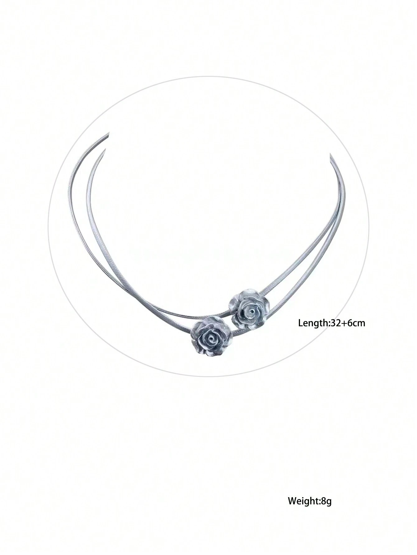 1pc Double-Layered Silver Rose Necklace Choker With No-Fading Titanium Steel