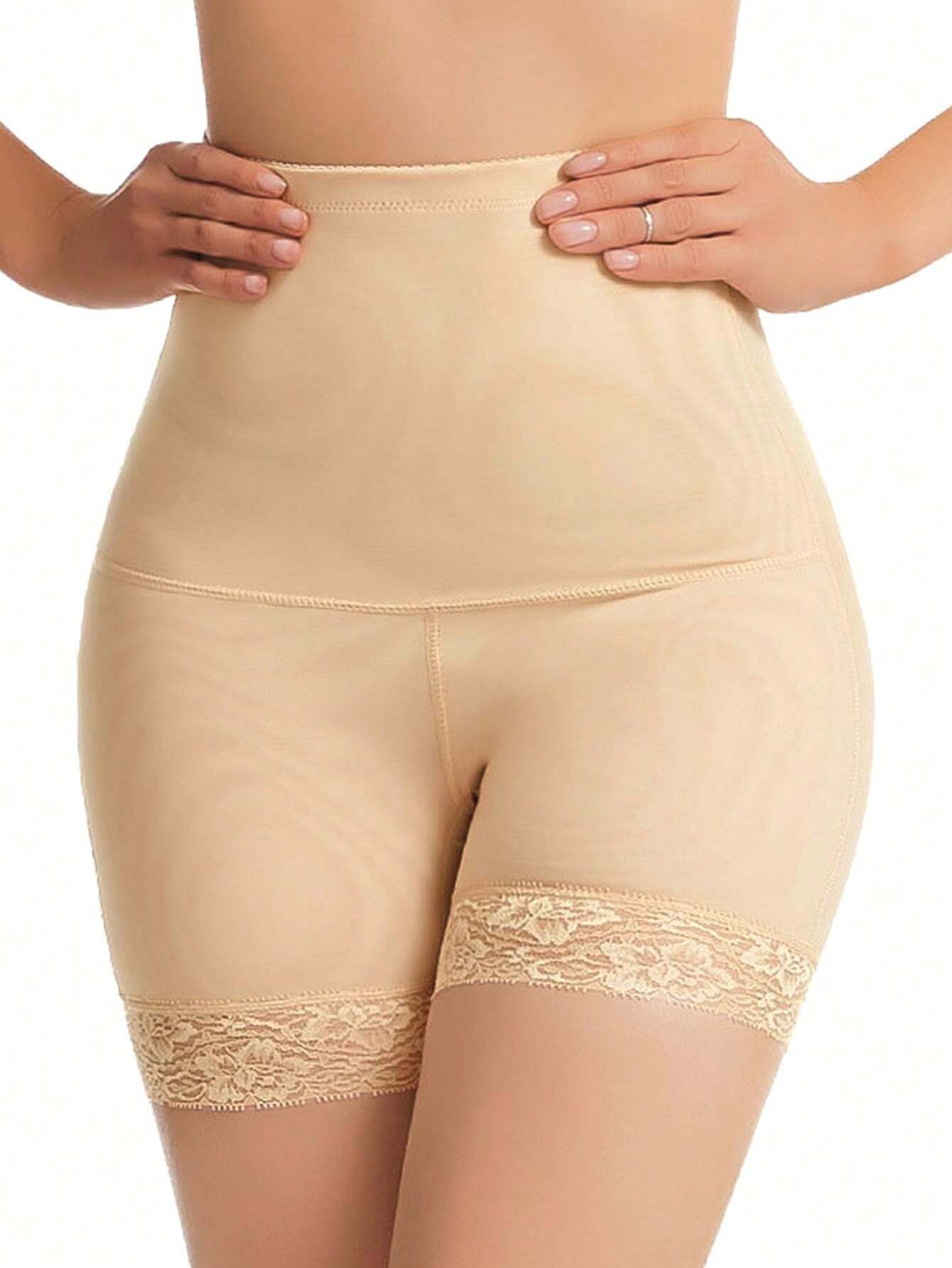 SHEIN 1pc Women's Shaper Shorts With Fake Buttocks, Lace Trim, High Waist, Removable Sponge Pad, Butt Lifter, Body Shaper, Slimming Underwear