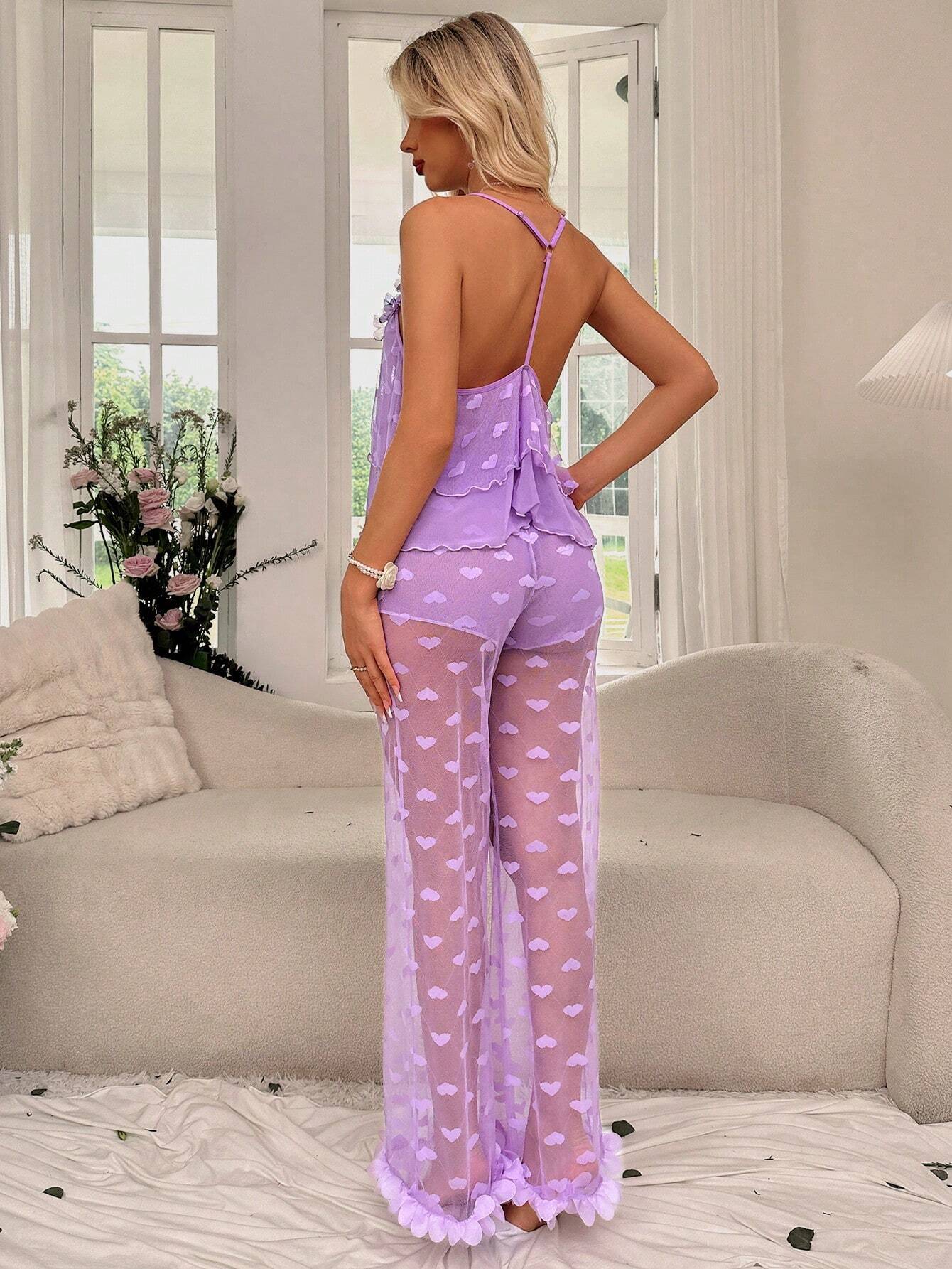 SHEIN Butterfly Shaped 3D Mesh Sexy Lingerie Set With Deep V-Neckline