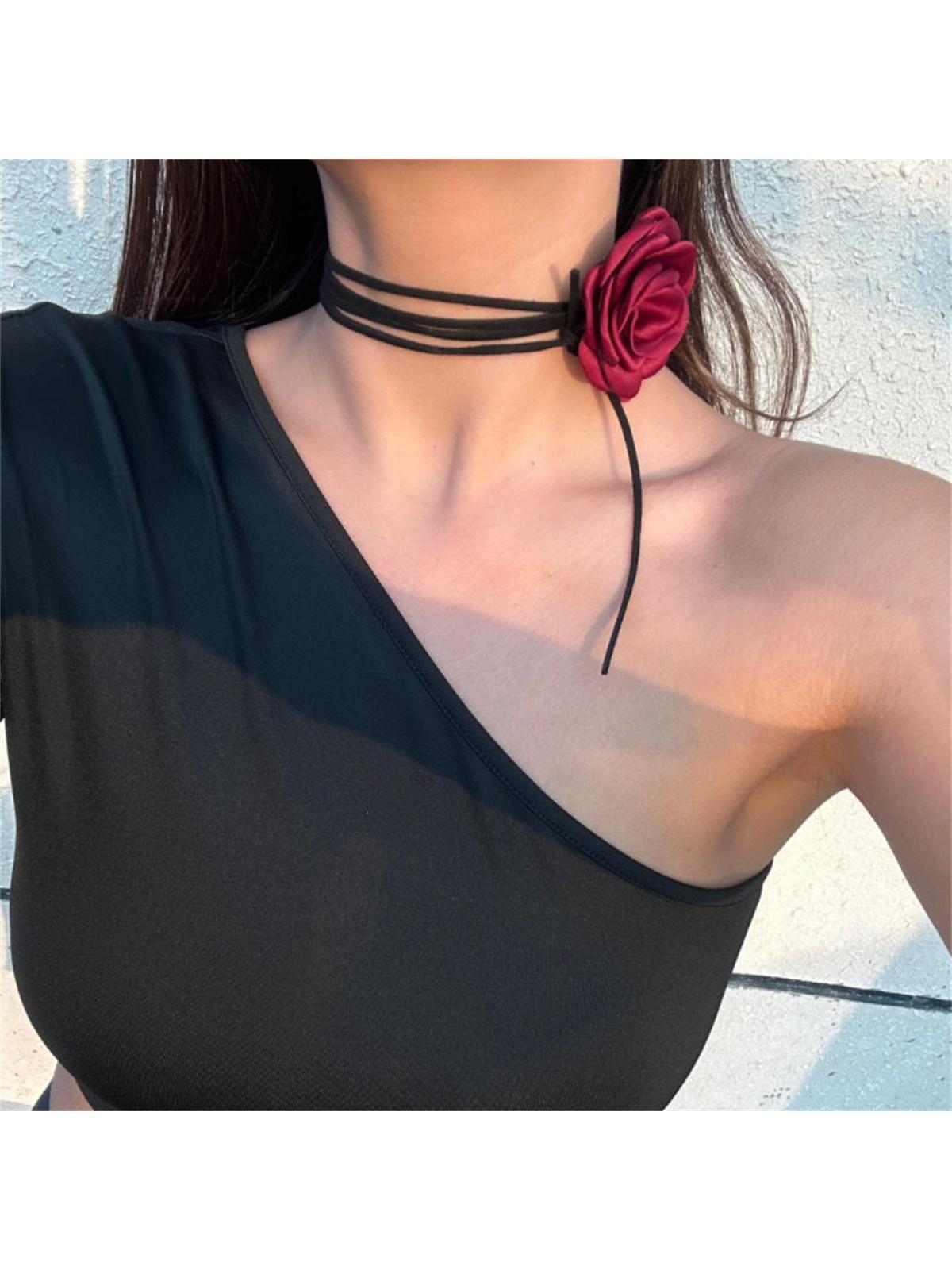 Elegant Big Rose Flower Choker Necklace For Women