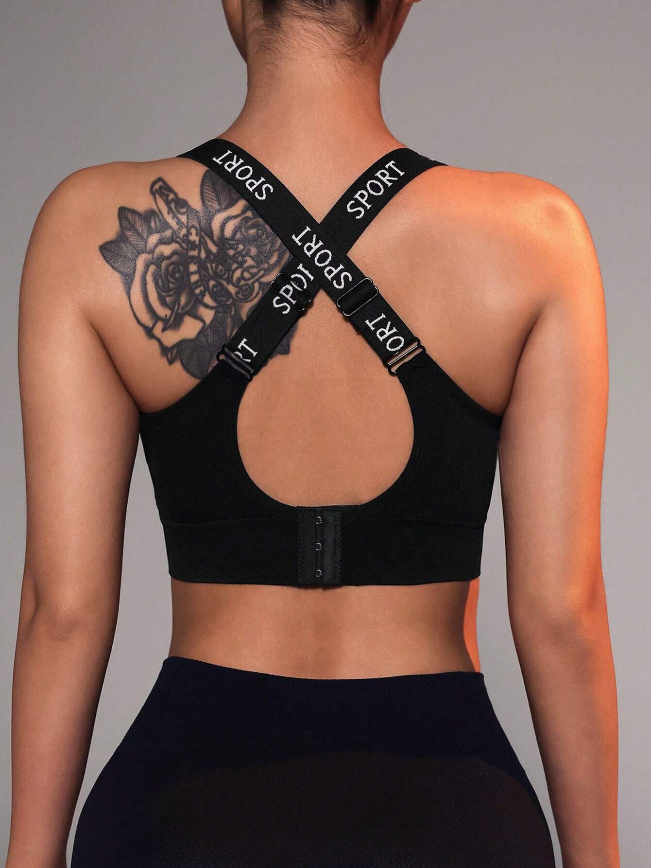 Letter Tape Panel Crisscross Back Sports Bra