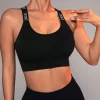 Letter Tape Panel Crisscross Back Sports Bra