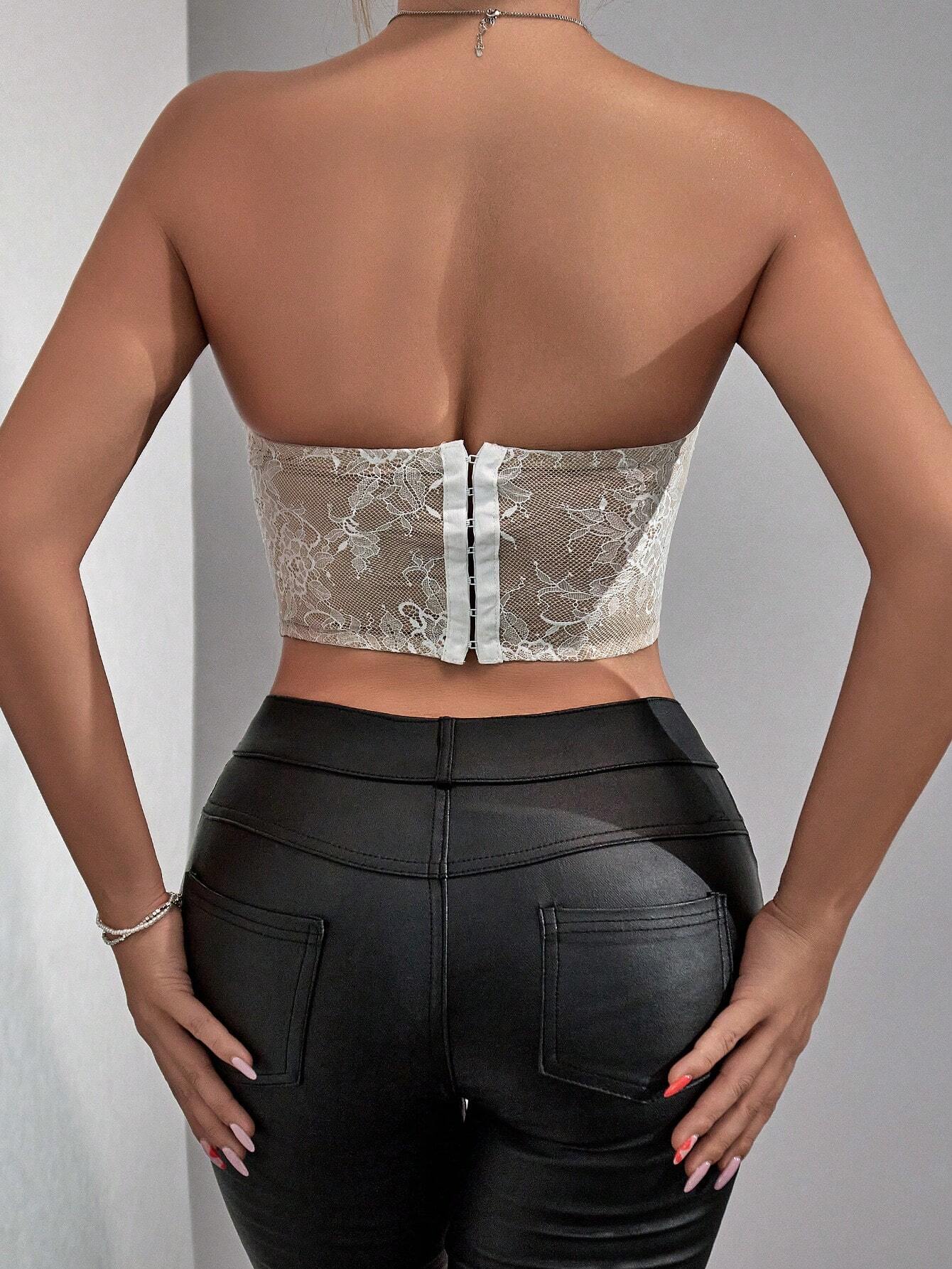 SHEIN BAE Ladies' Fashionable Solid Color Mesh Tube Top