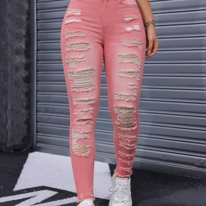 Alternative view of SHEIN Essnce Women Ripped Distressed Frayed Hem Washed Skinny Fashion Jeans