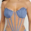 SHEIN Haute Pleated Seashell Bustier Contrast Top