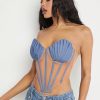 SHEIN Haute Pleated Seashell Bustier Contrast Top