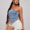 SHEIN ICON Japanese Style Buckle Washed Denim Tube Top