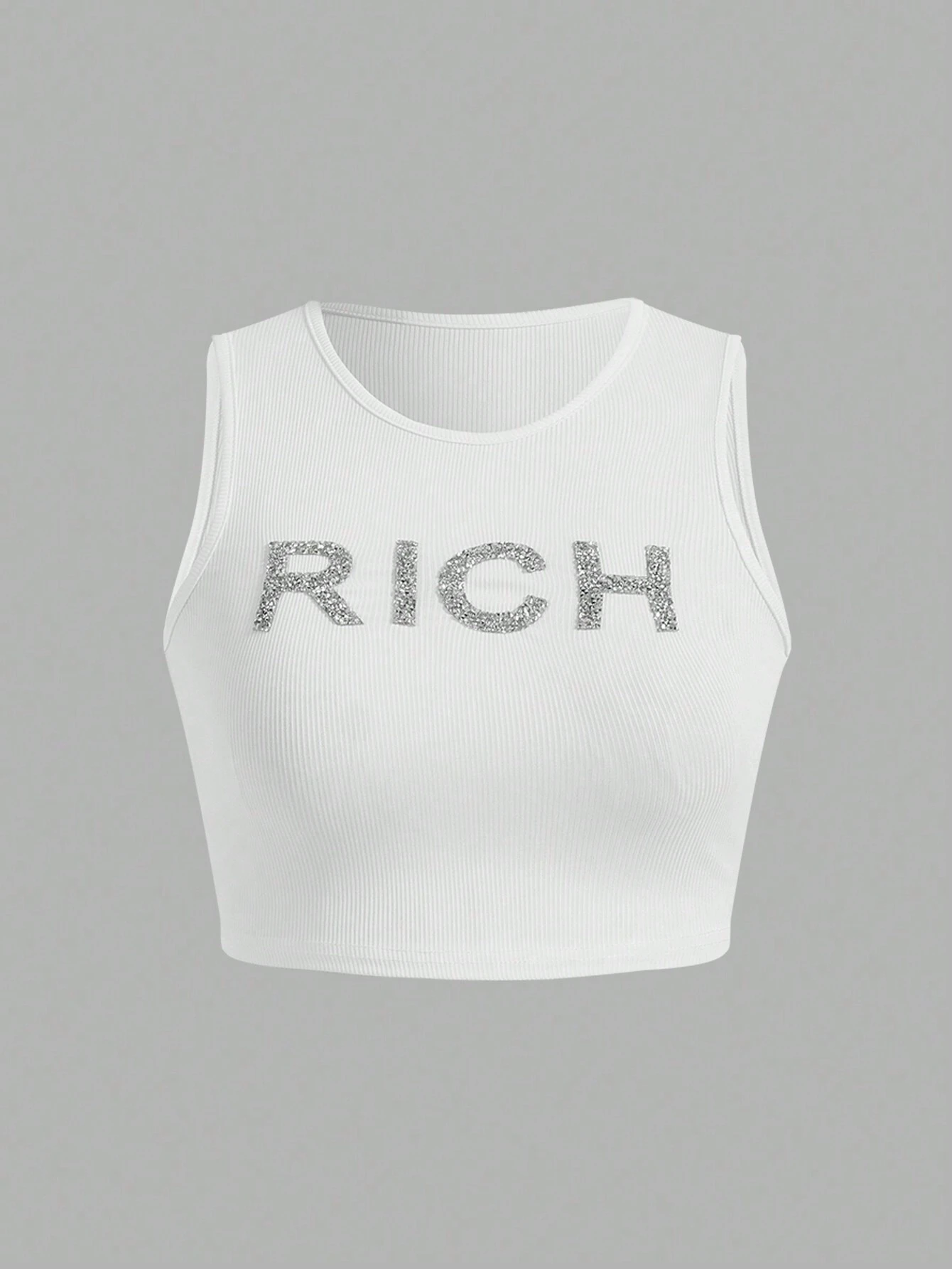 SHEIN SXY Women's Rhinestone Embellished Letter Pattern Casual Tank Top For Summer