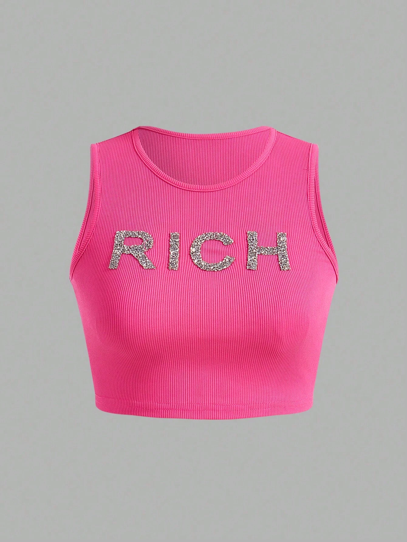 SHEIN SXY Women's Rhinestone Embellished Letter Pattern Casual Tank Top For Summer