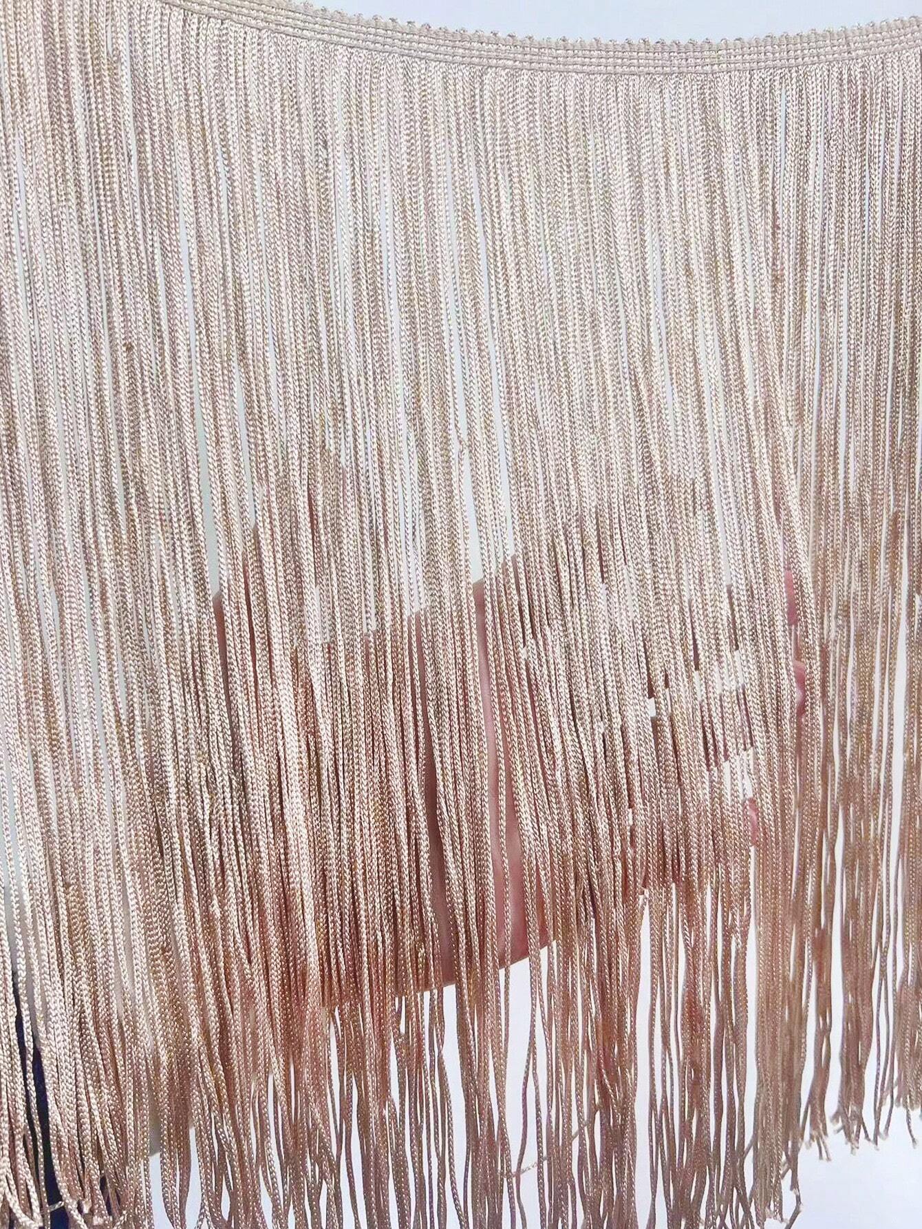 SHEIN Swim Summer Beach Women's Beach Vacation Patchwork Fringe Kimono Cover Up Skirt