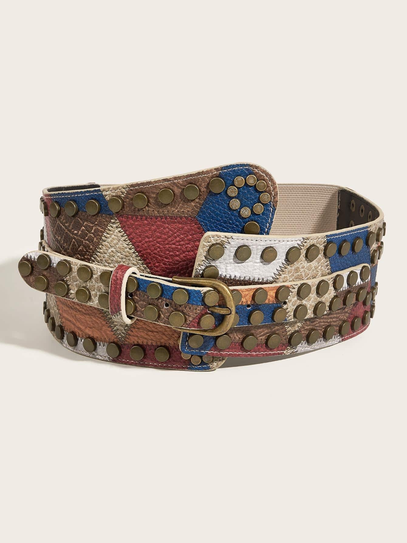 SHEIN Street Geometric Pattern Studded Decor Belt Western Cowgirl