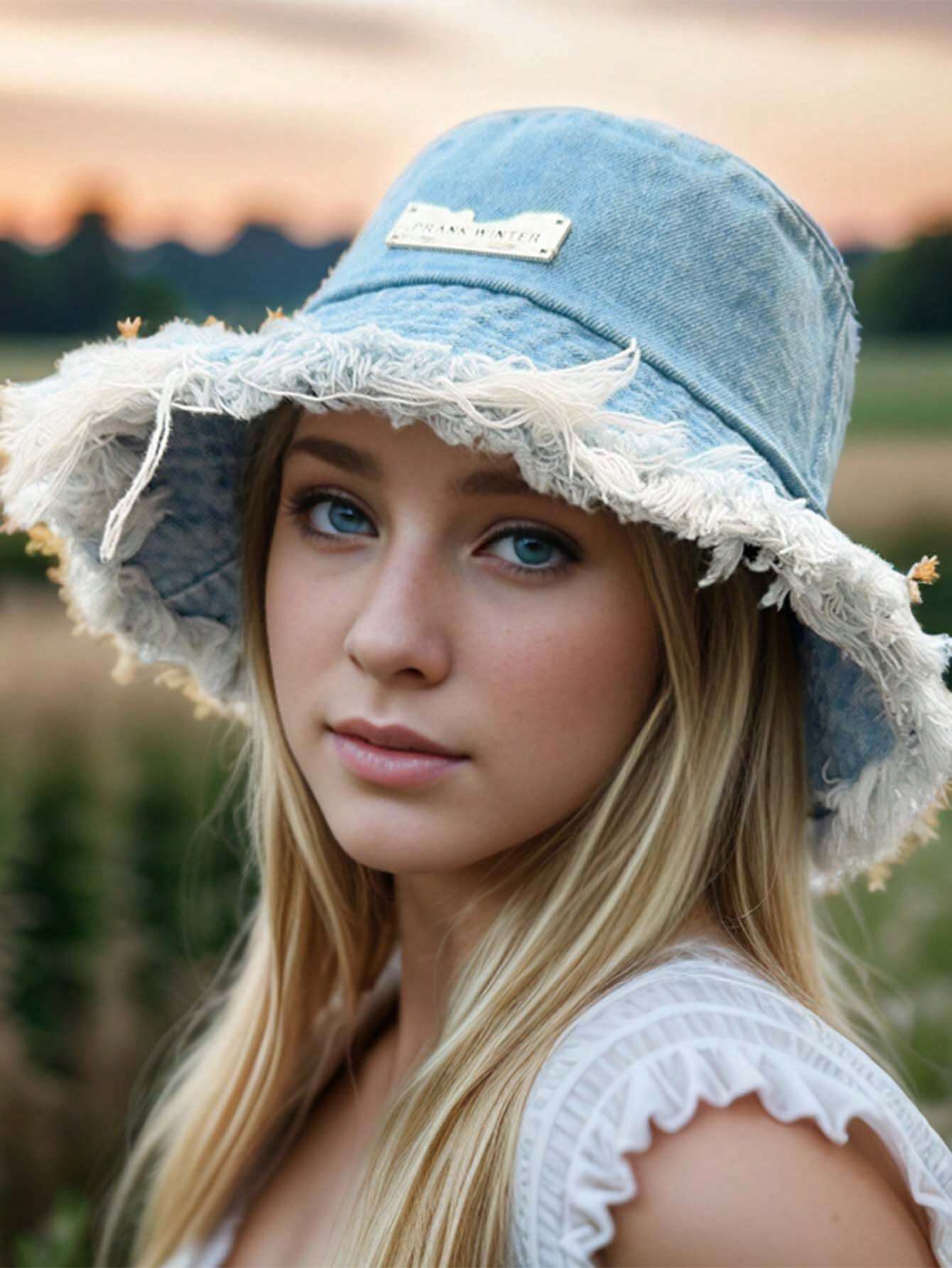 Street Women's Denim Bucket Hat, Washed Bucket Hat, Sun Hat With Small Label, Sun Protection, Lightweight Section, Summer