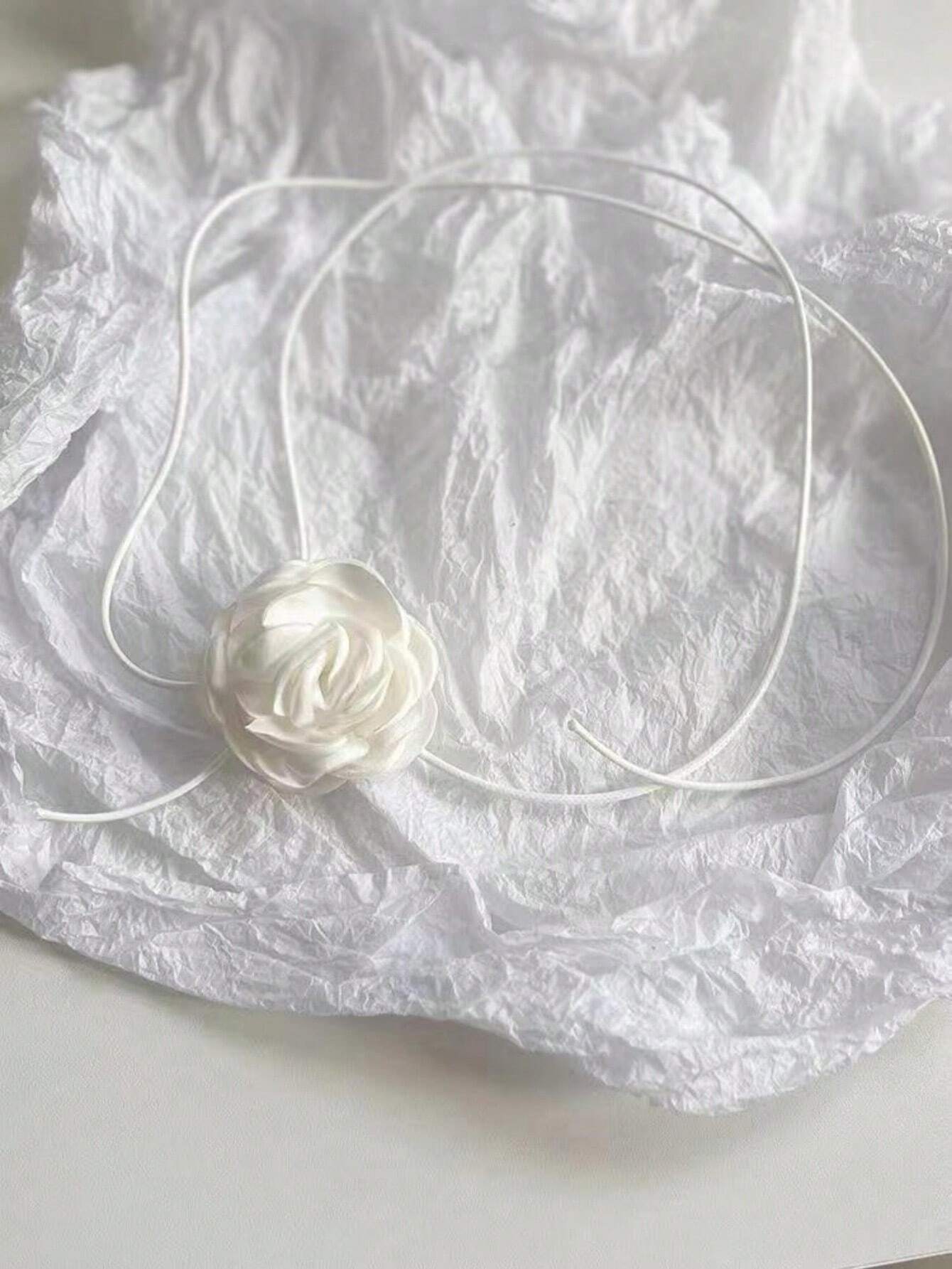 White Flower Necklace Rose Choker Collarbone Chain
