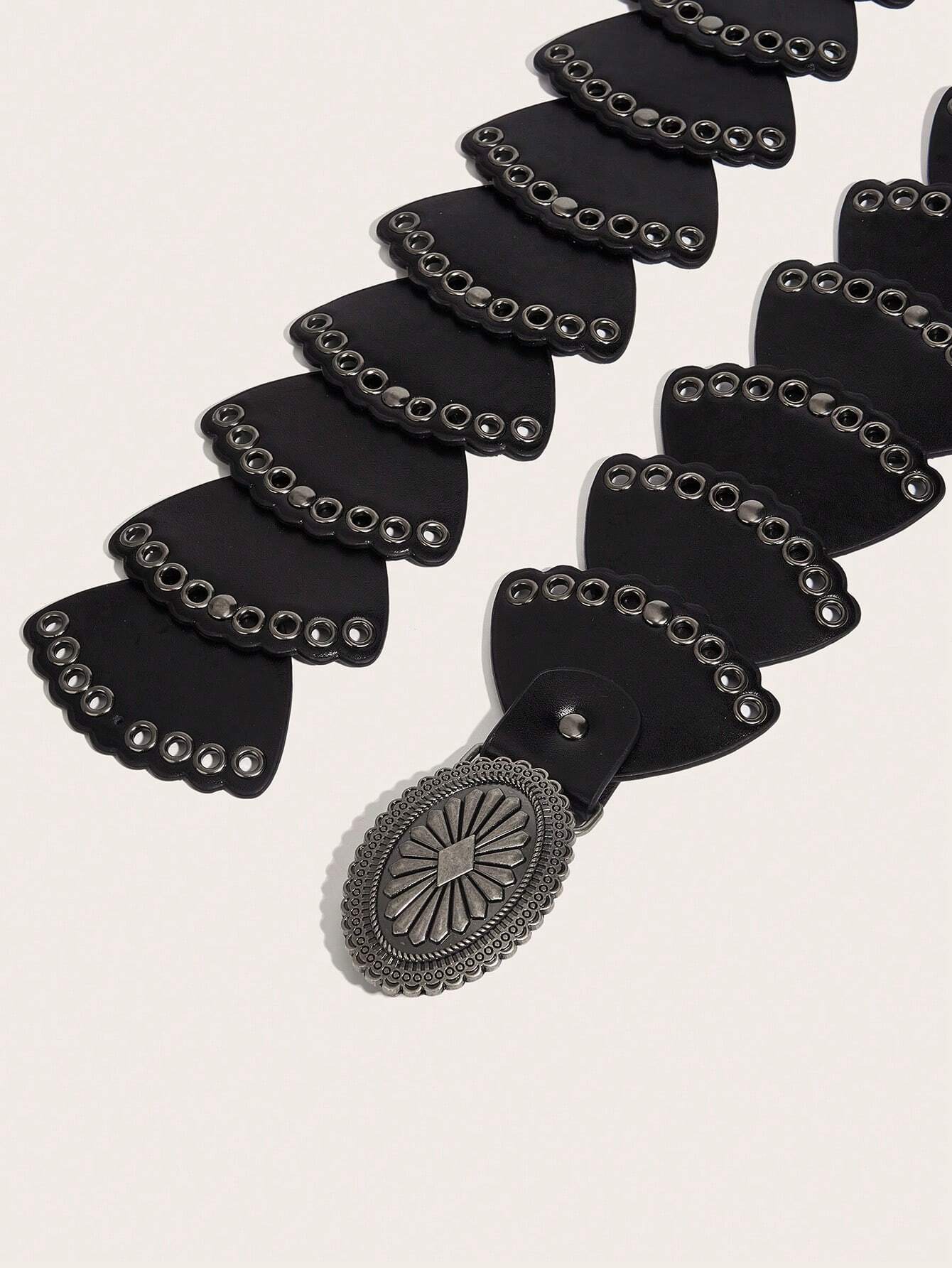 SHEIN 1pc Women's Belt, Hollow Round Rings With PU Leather Patchwork Design