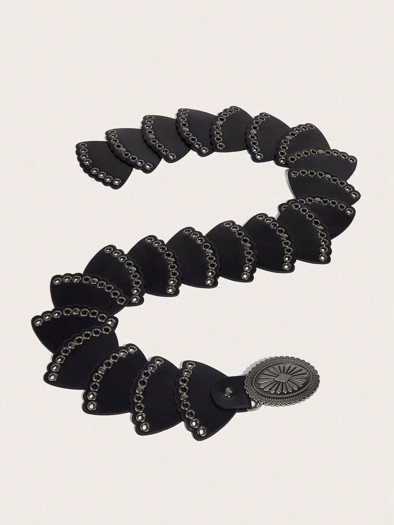 SHEIN 1pc Women's Belt, Hollow Round Rings With PU Leather Patchwork Design