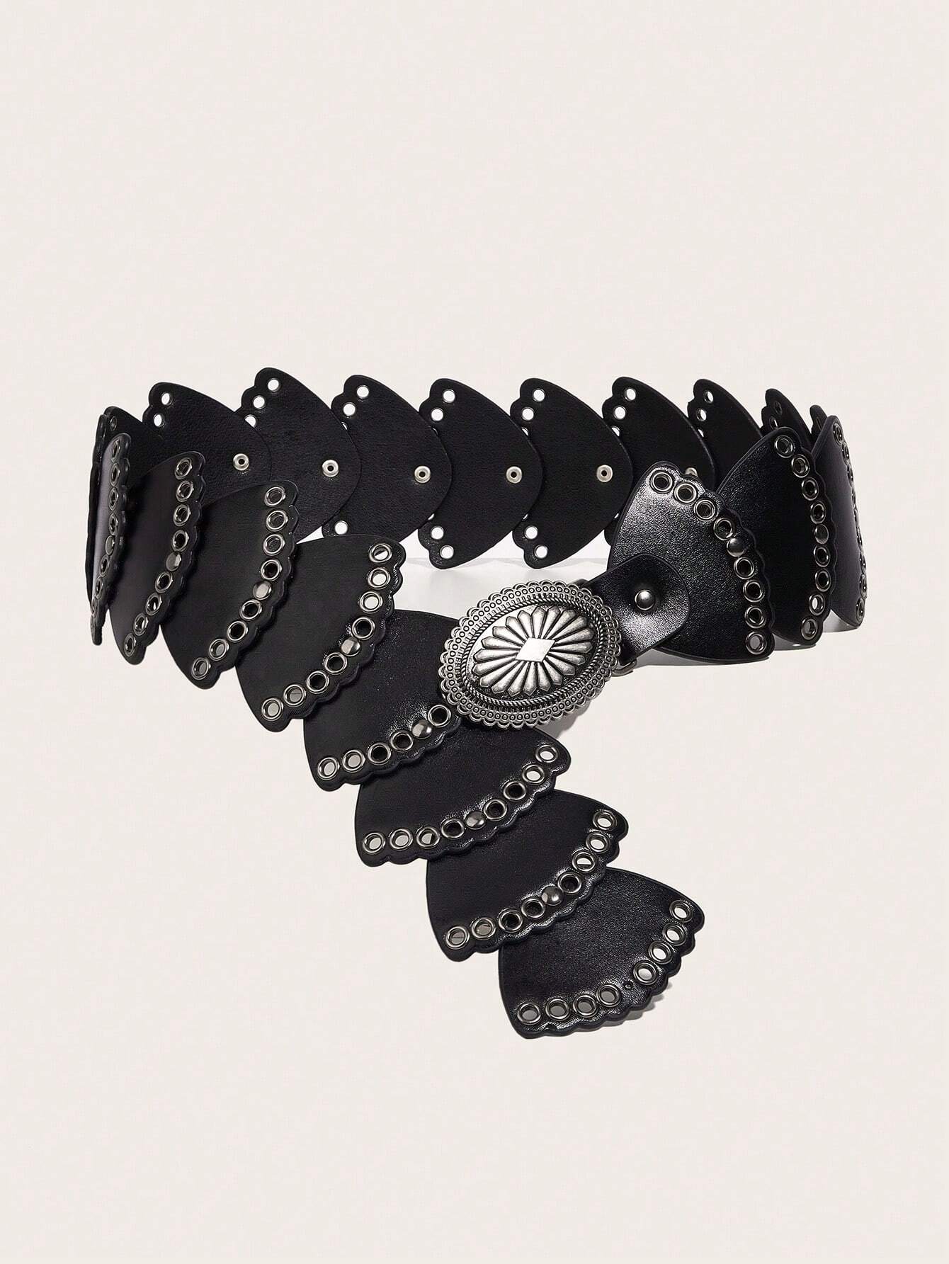 SHEIN 1pc Women's Belt, Hollow Round Rings With PU Leather Patchwork Design